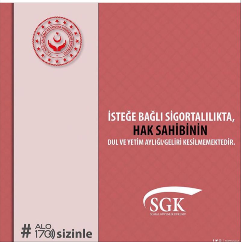 İsteğe Bağlı Sigortalılıkta Hak Sahibinin Dul ve Yetim Aylığı/Geliri Kesilmemektedir.